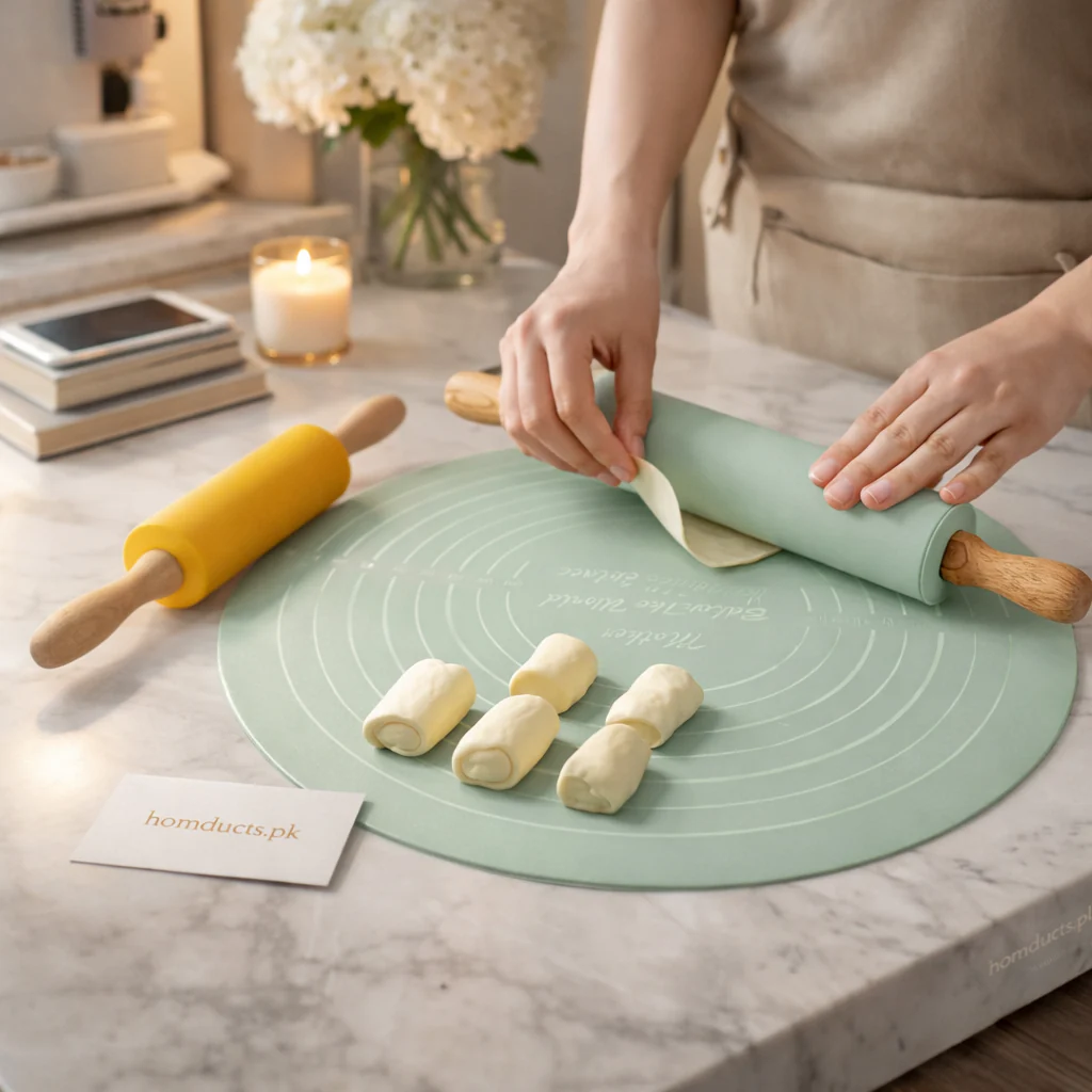 Silicone Roti Mat & Rolling Pin Set – Non-Stick Roti Mate Sheet for Dough, Chapati & Baking | Thick, Durable, Heat-Resistant Silicone Mat (Big Size)