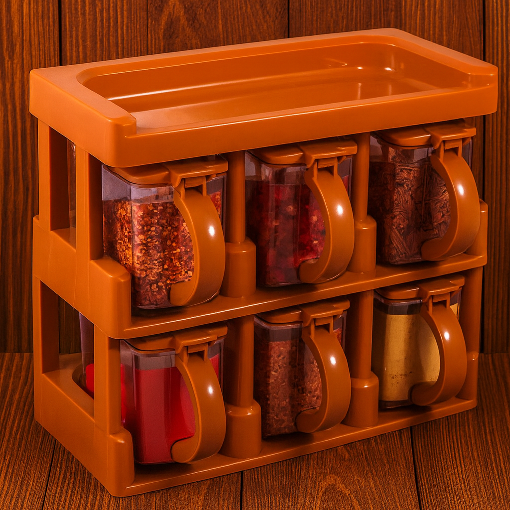 Master chef Company 6 Pcs Jar Spice Rack Organizer . Transparent Containers With Handle