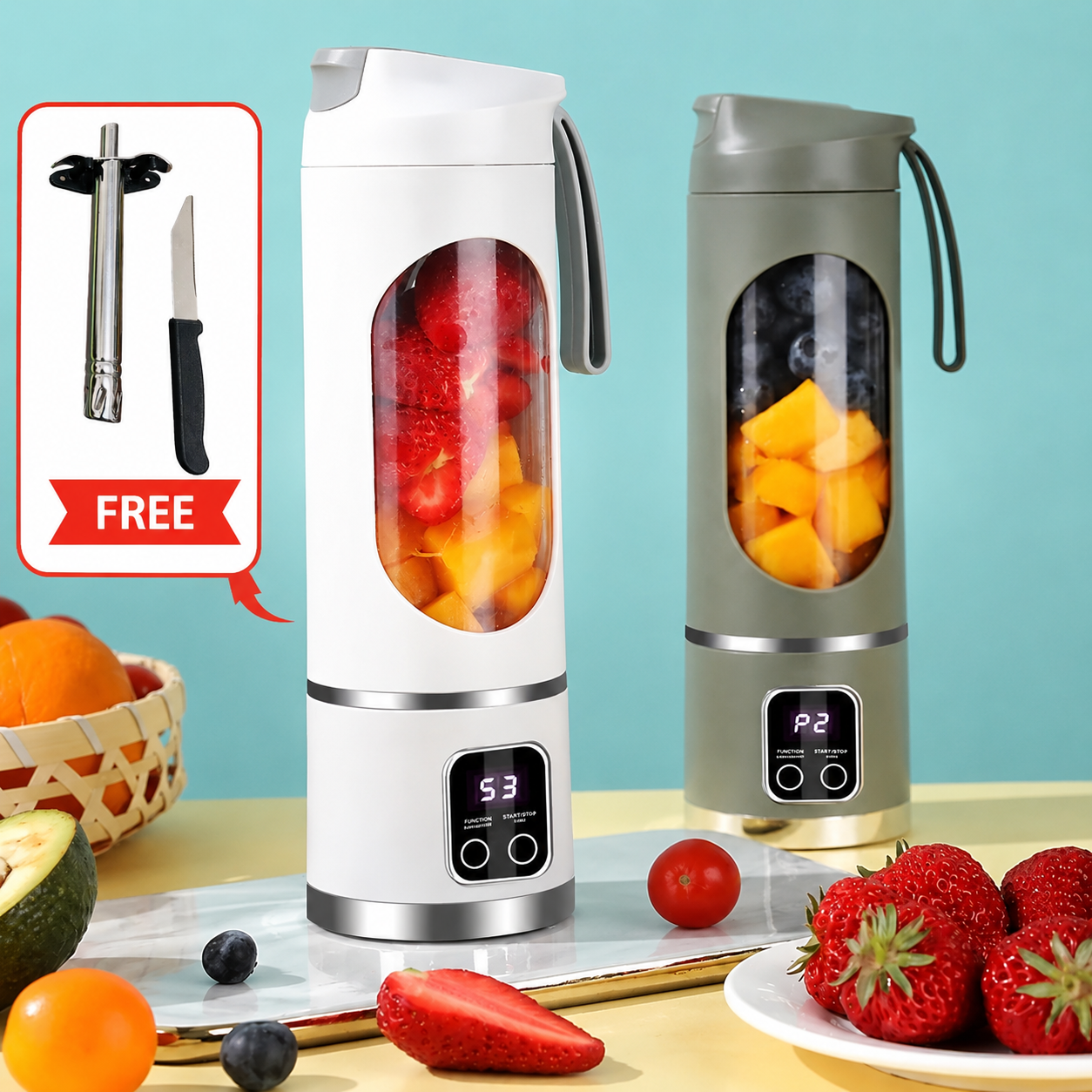 Heavy Duty 10-Blade 450ML Mini Portable Blender Electric Fruit Juicer Smoothie Orange Juice Blender Multifunction Rechargeable Portable Bottle Mixer. (FREE Kitchen Lighter & Knife Included (Value Rs. 999) .)
