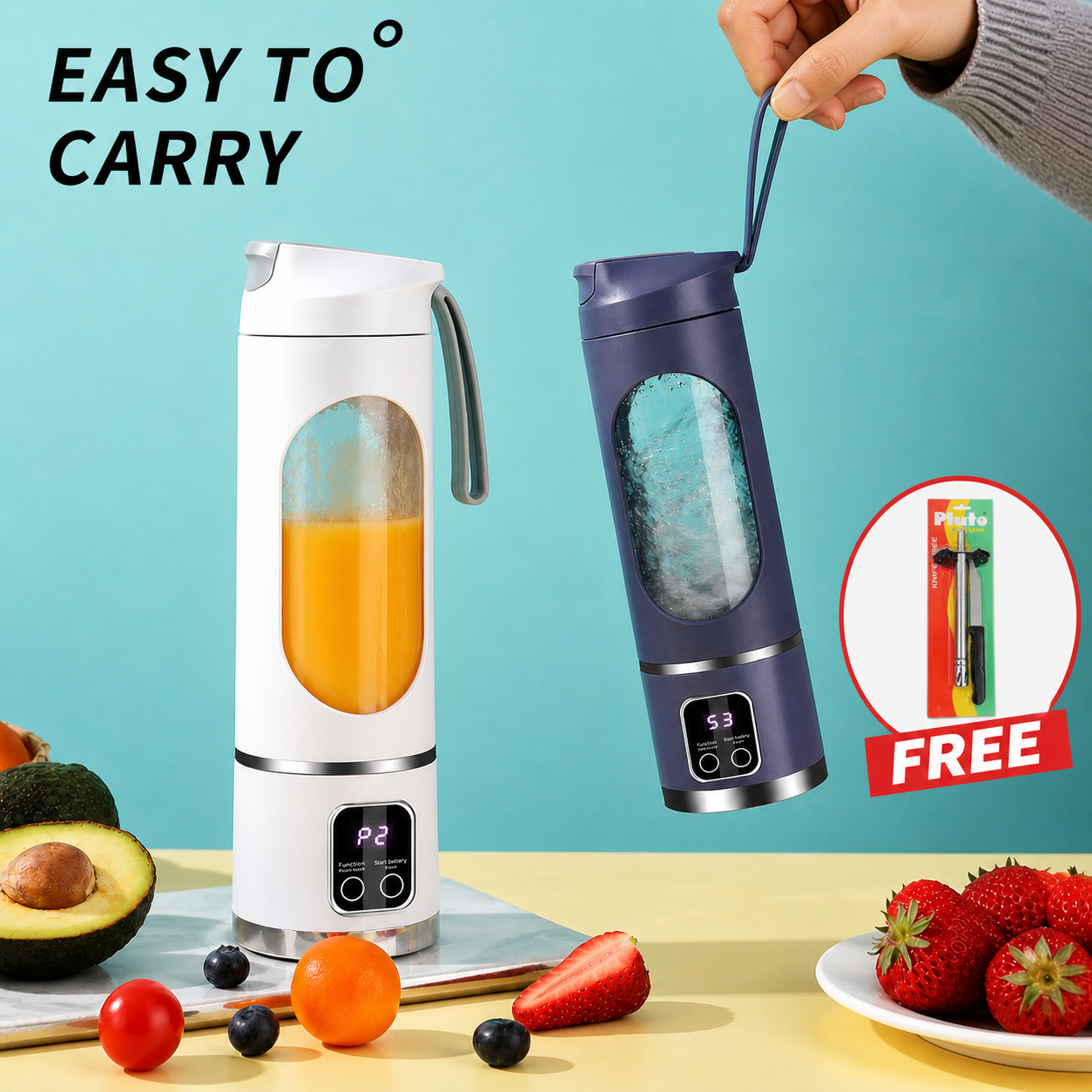Heavy Duty 10-Blade 450ML Mini Portable Blender Electric Fruit Juicer Smoothie Orange Juice Blender Multifunction Rechargeable Portable Bottle Mixer. (FREE Kitchen Lighter & Knife Included (Value Rs. 999) .)