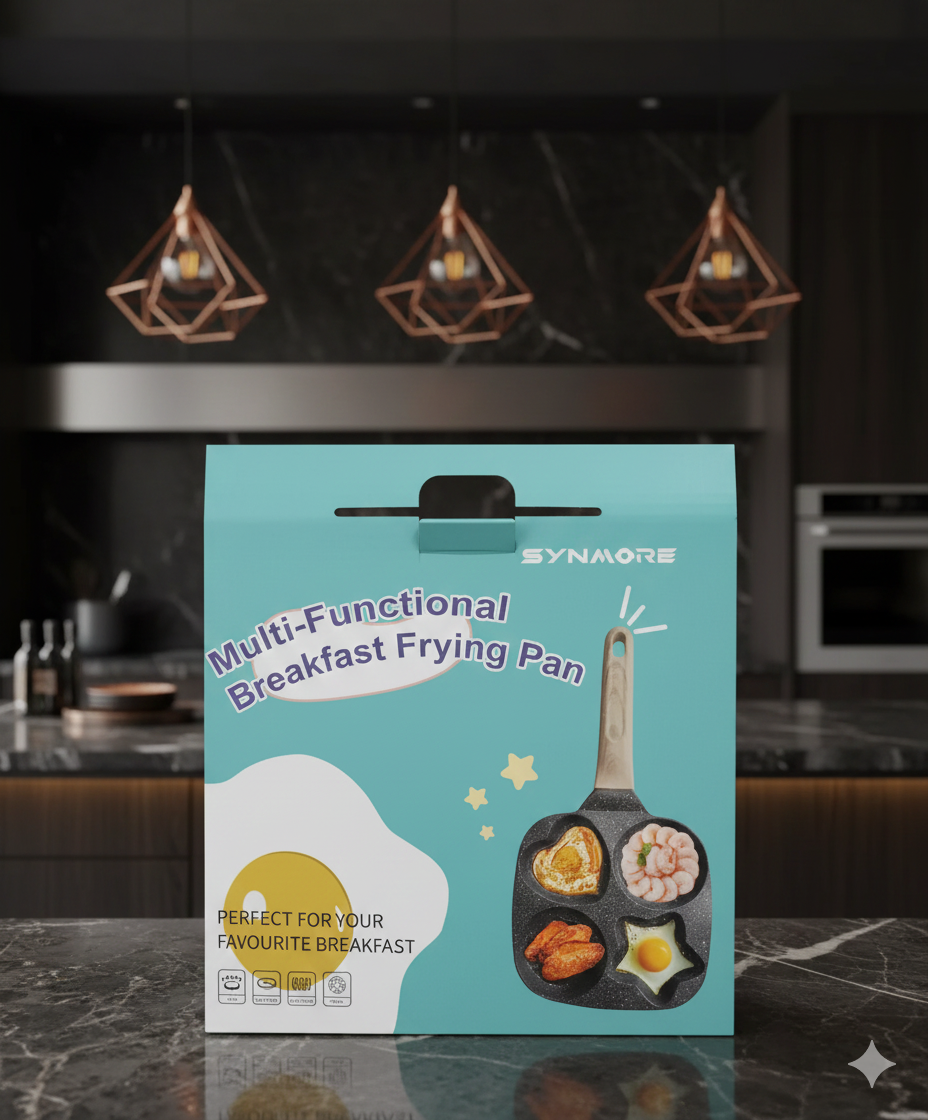 SYNMORE Multi-Functional Breakfast Frying Pan - 4-Hole Non-Stick Pan for Eggs, Pancakes, and More (Heart, Star, Circle Shapes)