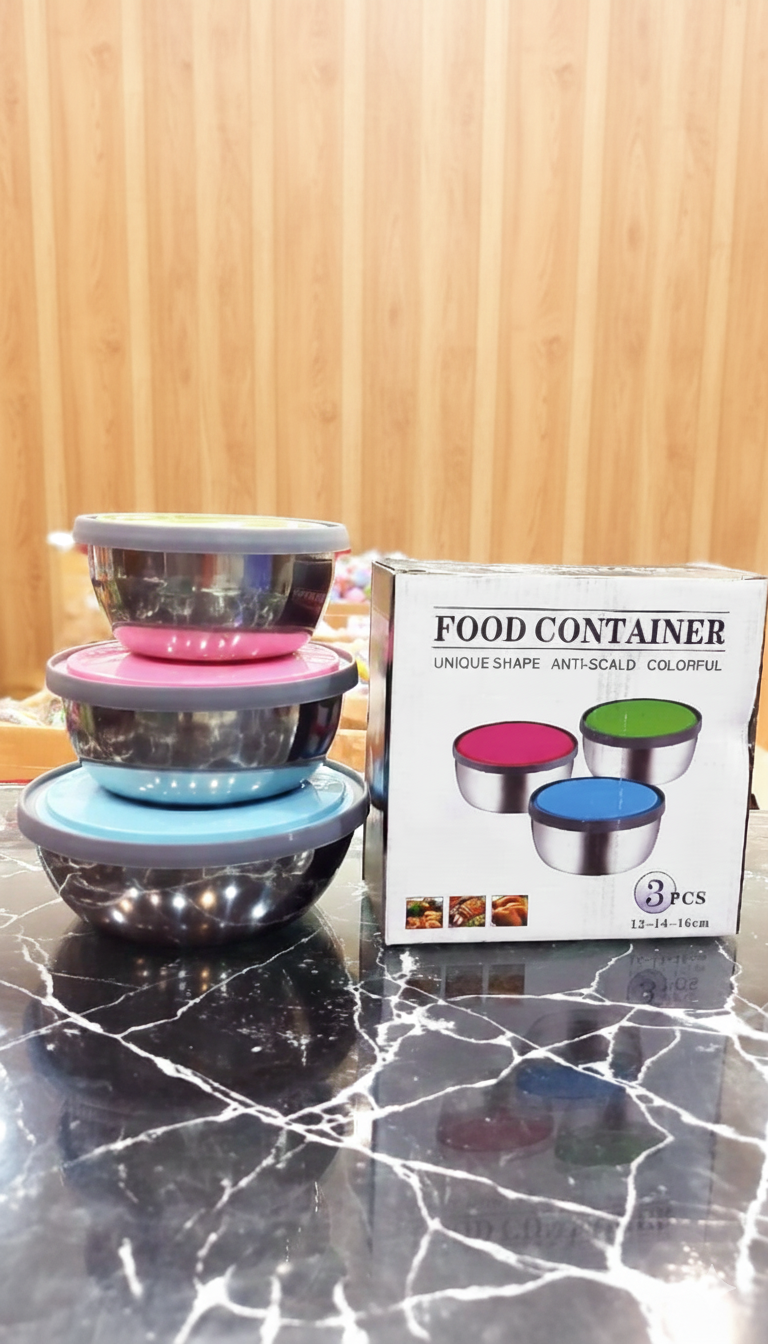 3-Pcs Stainless Steel Mixing & Storage Bowl Set With Colourful Snap-On Lids