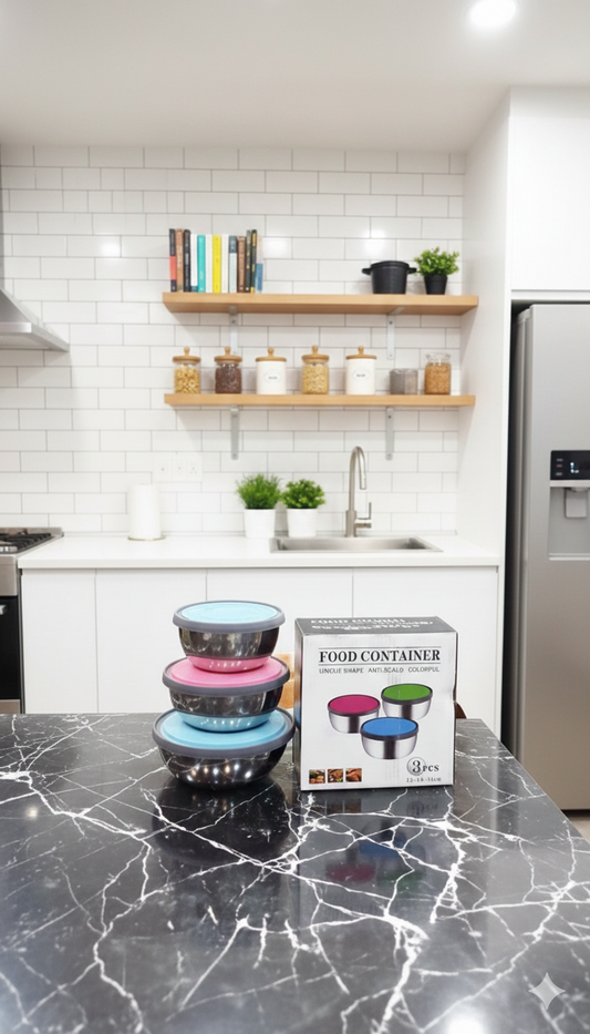 3-Pcs Stainless Steel Mixing & Storage Bowl Set With Colourful Snap-On Lids