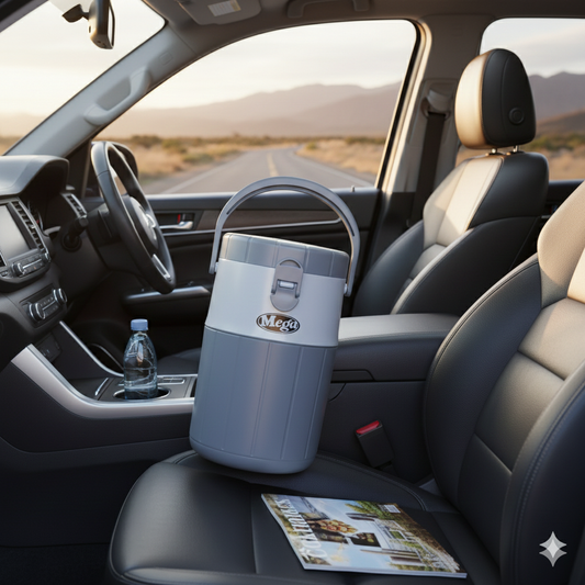 Mega 4-Layer Insulated Lunch Carrier with 3 Stainless Steel Bowls & 1 Salad Bowl