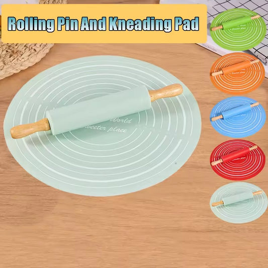 Silicone Roti Mat & Rolling Pin Set – Non-Stick Roti Mate Sheet for Dough, Chapati & Baking | Thick, Durable, Heat-Resistant Silicone Mat (Big Size)