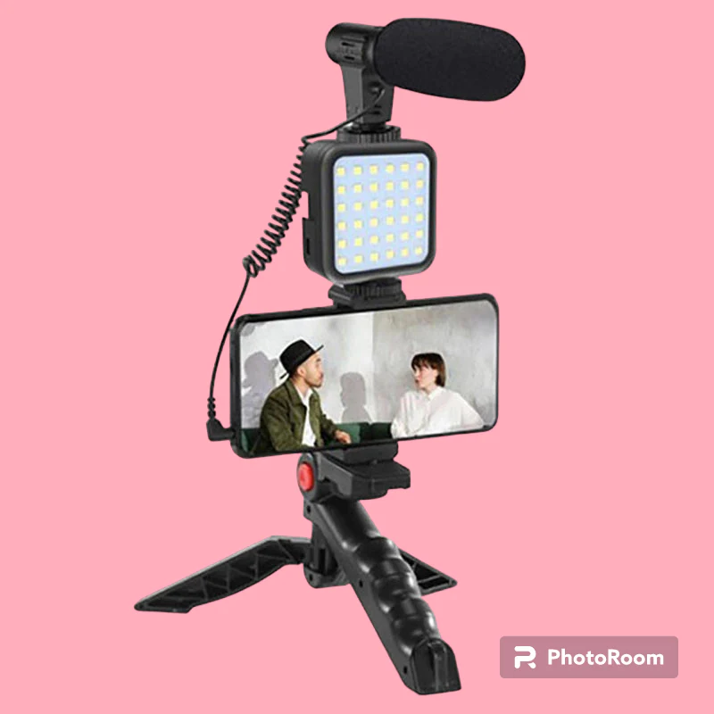 Vlogging Video Making KD49/20 for Smartphone and Camera Vlogging Video Making Kit Studio Kits Video Recording Photography Suit with Microphone LED Fill Light Mini Tripod Kit With Remote