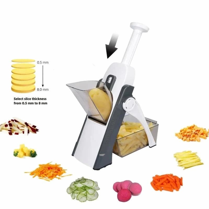 Mandoline Spring Slicer Vegetable and Fruits Cutter Meal Prep & More then 40 Thickness Adjuster 5 in 1 - Pump Brava Slicer and Dicer - Multifunctional High Quality ABS Vegetable & Fruit Slicer - Precision Slicing Made Effortless.