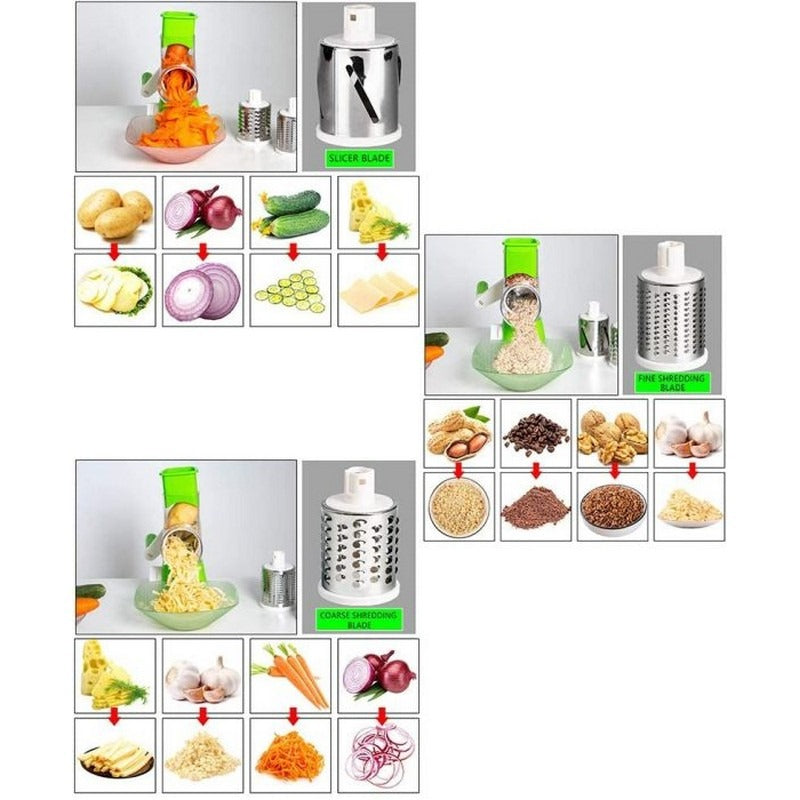 Manual Tabletop Drum Cheese Grater, 3 In 1 Rotary Shredder Slicer Grinder For Cucumber Nut Potato Carrot Cheese, Vegetable Salad Shooter