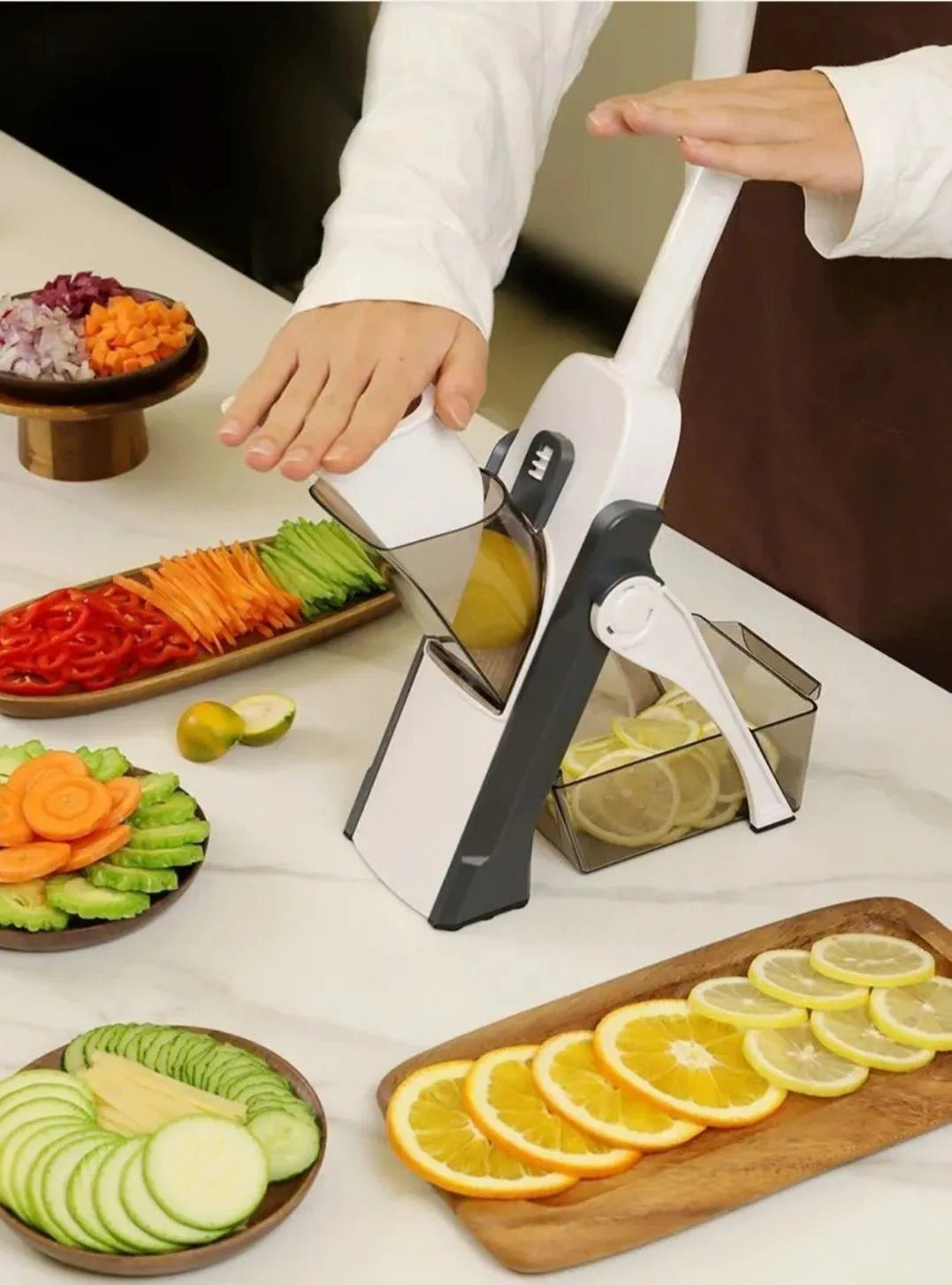 Mandoline Spring Slicer Vegetable and Fruits Cutter Meal Prep & More then 40 Thickness Adjuster 5 in 1 - Pump Brava Slicer and Dicer - Multifunctional High Quality ABS Vegetable & Fruit Slicer - Precision Slicing Made Effortless.