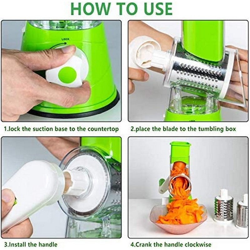 Manual Tabletop Drum Cheese Grater, 3 In 1 Rotary Shredder Slicer Grinder For Cucumber Nut Potato Carrot Cheese, Vegetable Salad Shooter