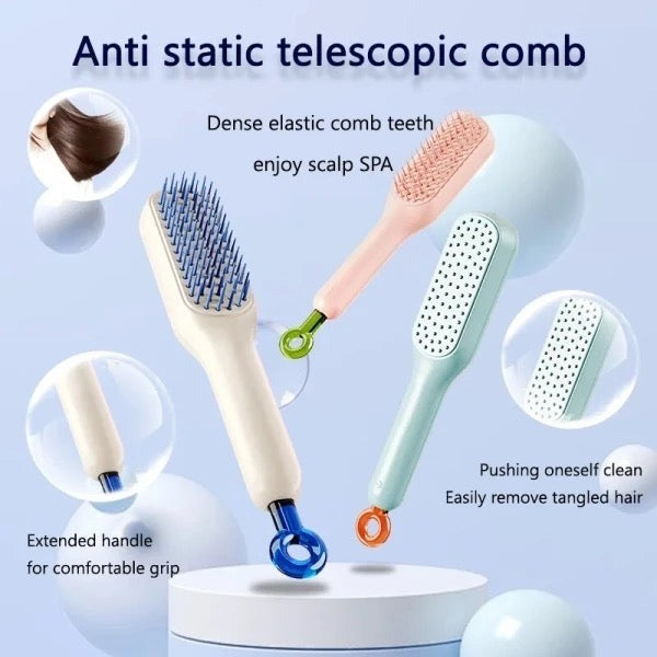 Magic Retractable Comb Self Cleaning Hair Brush Massage Anti-static Hair Smoothing Comb, Suitable for All Hair Types, Unisex