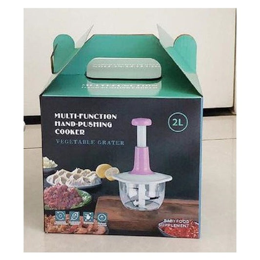 2 Ltr Manual Food Chopper Multi-Functional Vagetable Hand-Powered Chopper Stainless Steel Bladle Onion and Garlic Compact Kitchen Push Chopper