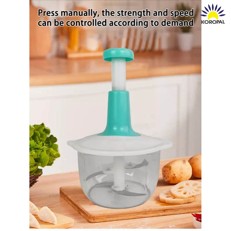 2 Ltr Manual Food Chopper Multi-Functional Vagetable Hand-Powered Chopper Stainless Steel Bladle Onion and Garlic Compact Kitchen Push Chopper
