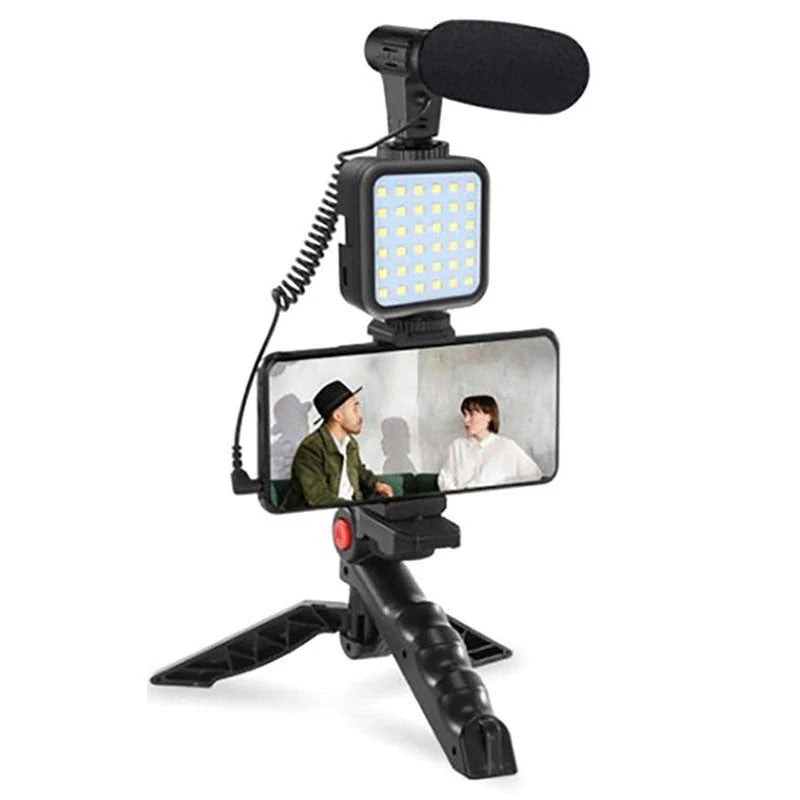 Vlogging Video Making KD49/20 for Smartphone and Camera Vlogging Video Making Kit Studio Kits Video Recording Photography Suit with Microphone LED Fill Light Mini Tripod Kit With Remote