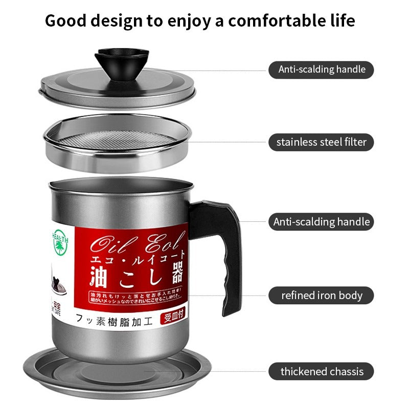 Oil Filter Pot Oil Strainer Pot Stainless Steel Grease Strainer Oil Storage Pot 1.7liter