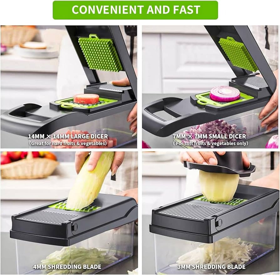 Kitchen Ideas 16 PCS Veggie Slicer & Chopper Set | Multifunction Vegetable Cutter Mandoline | Onion Potato Carrot Tomato Cheese Grater Kitchen Tool+( Free Spark Lighter & Knife. Worth Rs. 999.)