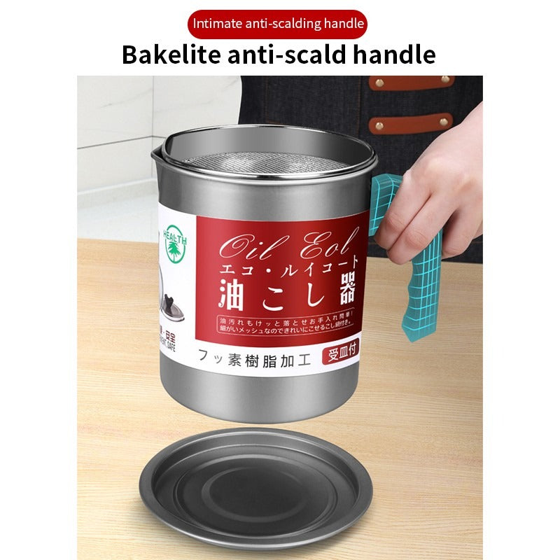 Oil Filter Pot Oil Strainer Pot Stainless Steel Grease Strainer Oil Storage Pot 1.7liter