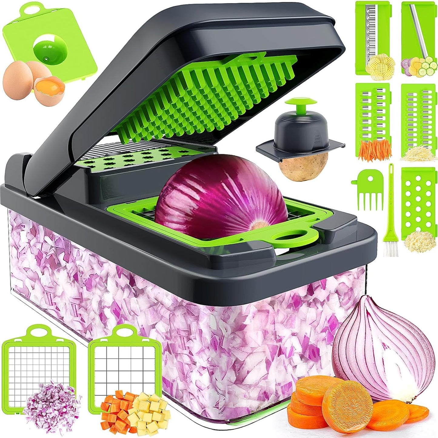 Kitchen Ideas 16 PCS Veggie Slicer & Chopper Set | Multifunction Vegetable Cutter Mandoline | Onion Potato Carrot Tomato Cheese Grater Kitchen Tool+( Free Spark Lighter & Knife. Worth Rs. 999.)