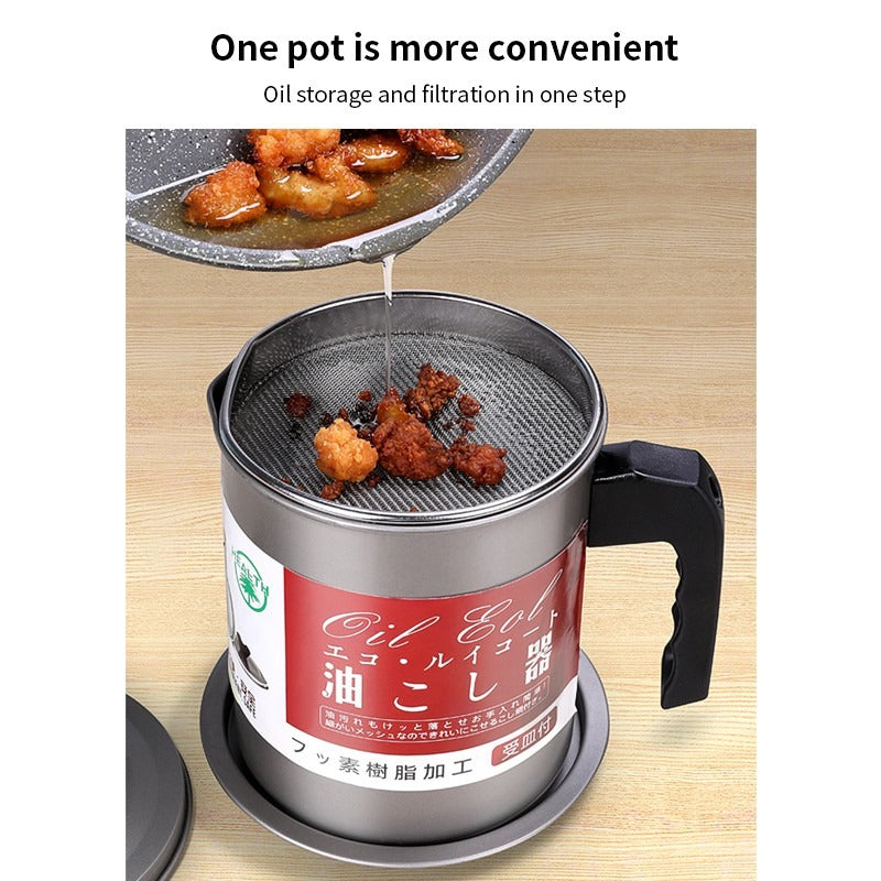 Oil Filter Pot Oil Strainer Pot Stainless Steel Grease Strainer Oil Storage Pot 1.7liter