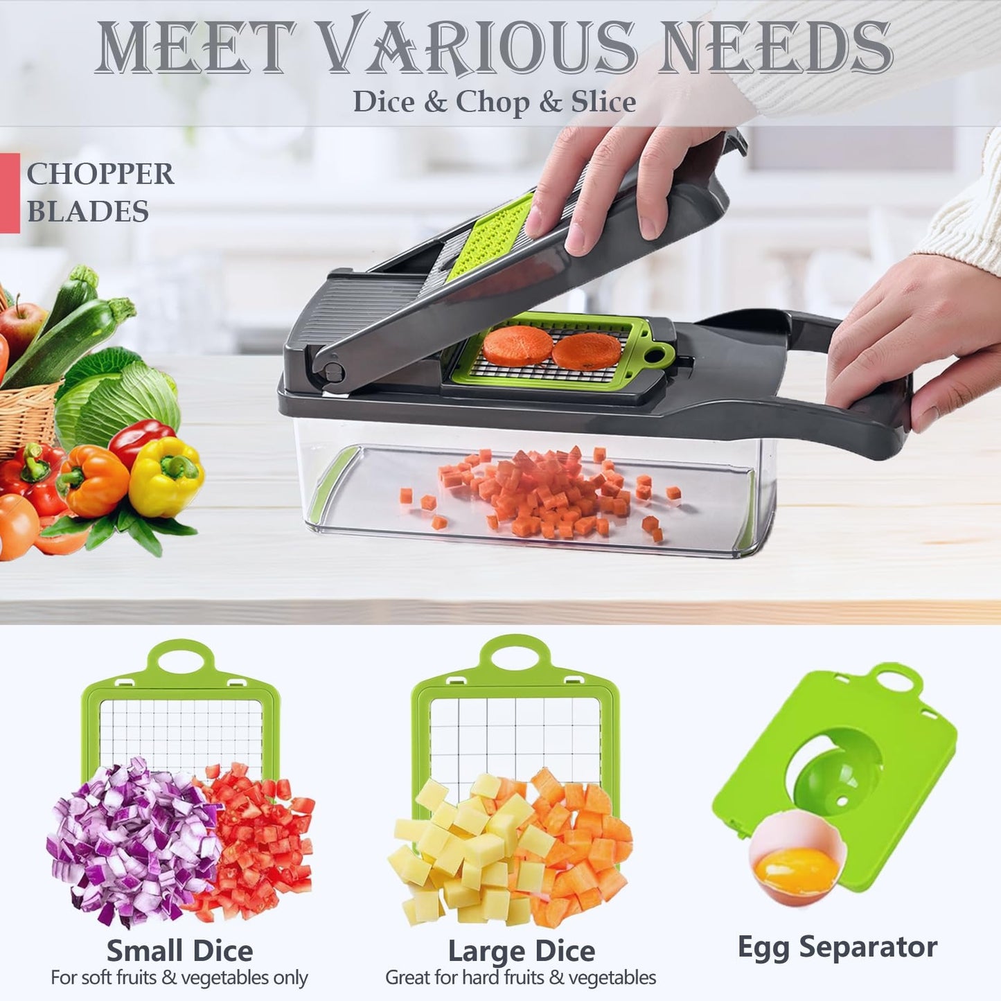 Kitchen Ideas 16 PCS Veggie Slicer & Chopper Set | Multifunction Vegetable Cutter Mandoline | Onion Potato Carrot Tomato Cheese Grater Kitchen Tool+( Free Spark Lighter & Knife. Worth Rs. 999.)