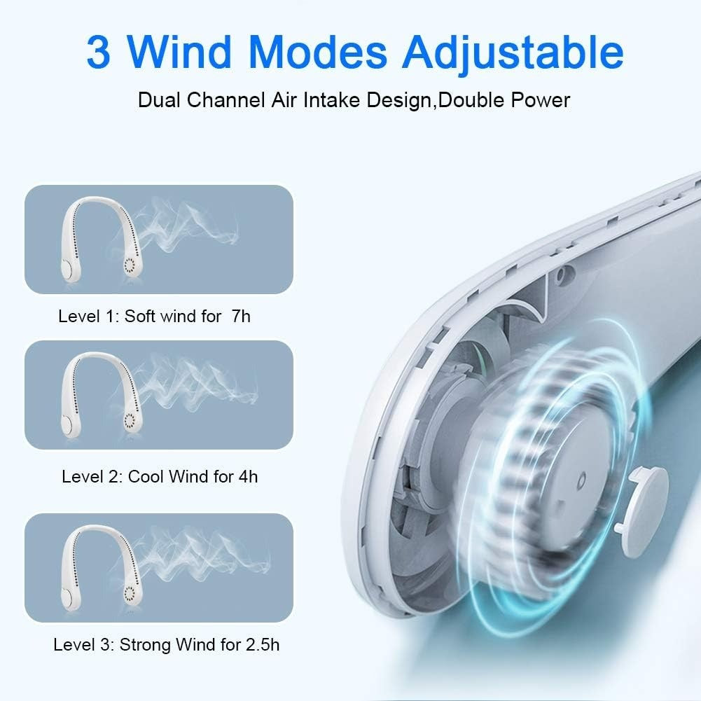 Portable Neck Fan, Bladeless Hands-Free Wearable Mini USB Rechargeable Neck Fan for Cooling, Ideal for Outdoor, Sports, Travel & Office Use