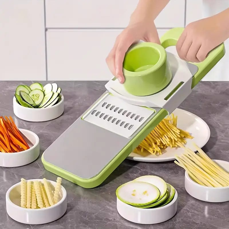 High Quality 5 in 1 Vegetable Cutter, Universal Slicer, Onion Cutter with 5 Blade Settings and Collection Basin, Professional Vegetable Slicer for Onions, Garlic, Tomatoes, Potato, Carrot